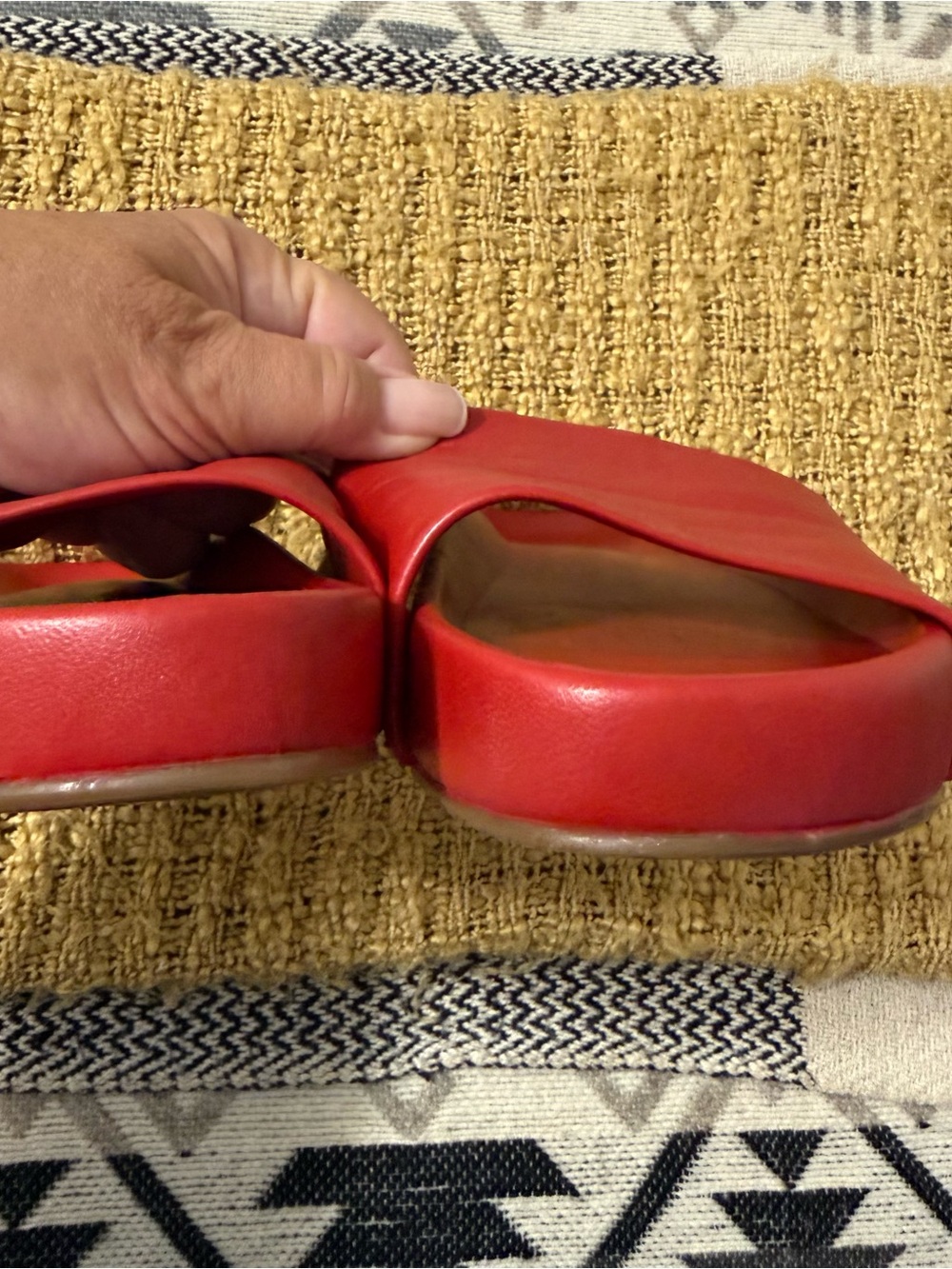 beek Pelican Red Leather Slide Sandals - Picture 6 of 7